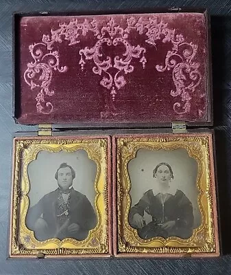 Double 1/4 Plate Daguerreotype Couple Style Gutta Percha Figural Full Union Case • $67.97