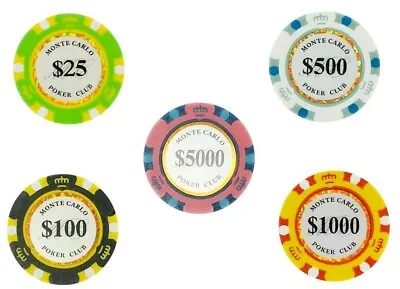 10 PLAYER TOURNAMENT SET Monte Carlo Smooth Poker Chips 14 Gram Bulk NEW • $129.99