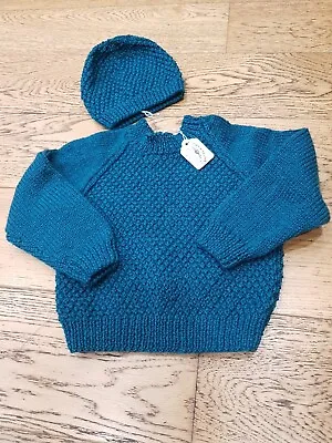 Hand Knitted Boys Blue Jumper 12-18 Months. New • £15