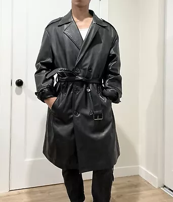 Men's 100% GENUINE LEATHER Belted Trenchcoat Vintage In Extenso European • $195