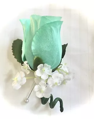 Aqua Pool Blue Rose  Mens Grooms Groomsmens Prom  Wedding Flowers  Boutonnière • £5.69