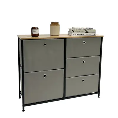 Set Of Light Grey Canvas Drawers With Oak Effect Melamine Top 700mmH X 860mmD • £49.99