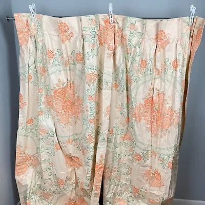 Vintage Peach Mint Green Rose Floral Flower Curtains Drapes Panels 84  • $74.99