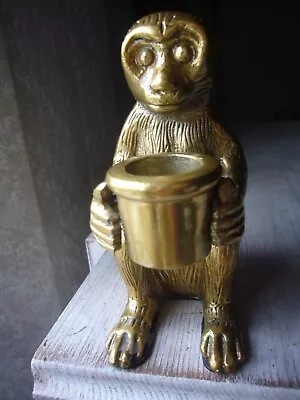 Vintage Brass Monkey Candle Holder- Original Patina- Nice-  EXC. • $24.99