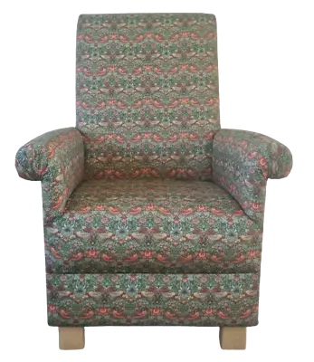 William Morris Strawberry Thief Fabric Adult Armchair Chair Birds Sage Green • £209.99