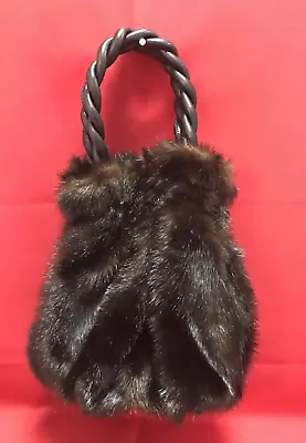 Staud Black Fur Top Handle Bag Leather Trim Braided Handles Silver-tone Hardware • $189.99