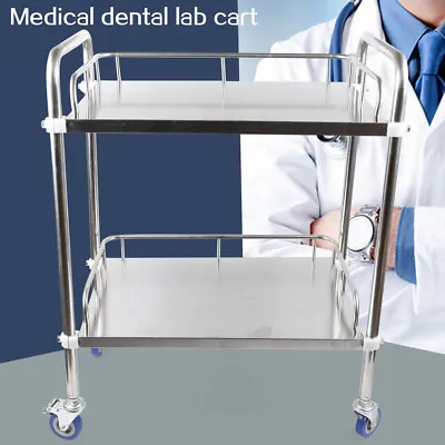 2 Tiers Stainless Steel Medical Cart Mobile Lab Trolley Hospital Utility Salo • $48.45