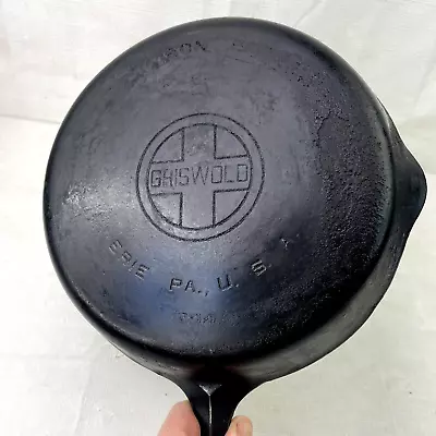 Vintage GRISWOLD No 8 Large Block Cast Iron Skillet 10.5  Smooth 1920s FLAT! • $124.95