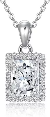 Moissanite Pendant 2ct Radiant Cut Halo Necklace 925Sterling Silver Jewelry Gift • $106.99