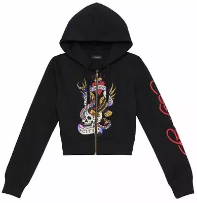 Ed Hardy Women’s Full Zip Skull Jacket NYC SKULL CROPPED HOODIE Size XS NWT • $43