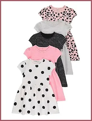 £6.99 • Buy Toddler Girls Short Sleeved Dress Black White Pink Or Grey 2-3-4 Years NEW