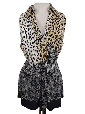 Milano Women's Top Size XL  Sleeveless V Neck Collared Belted Butterfly Cheetah • $10