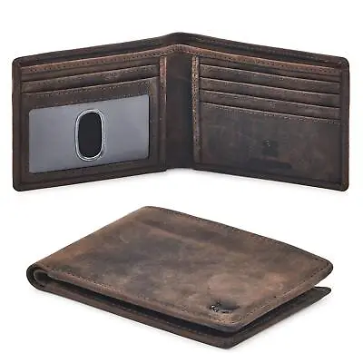 Real Leather Mens Bifold Wallet RFID Blocking Slim Minimalist Front Pocket - & • $20.87
