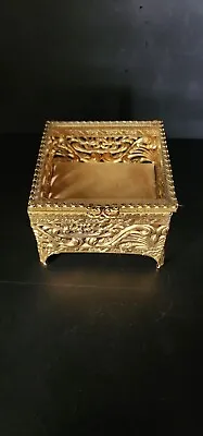 Vintage Beveled Glass Trinket Jewelry Box Hollywood Regency Golg Filigree  • $42