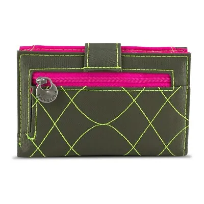 Travelon SafeID Embroidered Tri-Fold RFID Wallet - Olive/Berry • $12.88