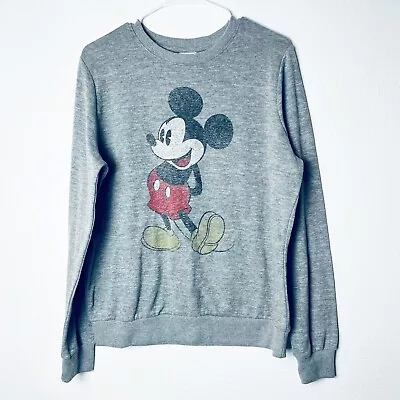 Disney Women’s Size L Gray Mickey Mouse Print Crewneck Sweater  • $6.84