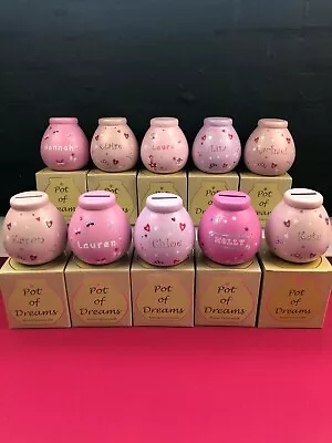 Personalised Pots Of Dreams Money Boxes Piggy Banks Gifts Names Girls Pink New • £11.99