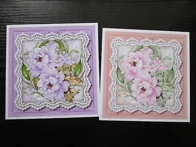 NEW ===2 X PINK & PURPLE PEONYS IN A LACED FRAME Card Toppers & Sentiments • £1.30