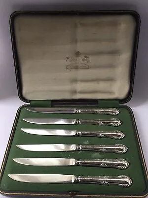 SET 6 SOLID SILVER HANDLED MAPPIN AND WEBB DESERT KNIVES Sheffield 1911 CASED • $74.60