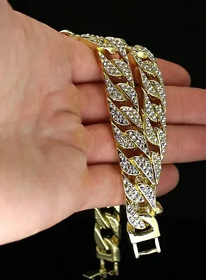 Mens Miami Cuban Choker Link Cubic Zirconia Necklace Hip Hop Chain Gold Plated • $13.49