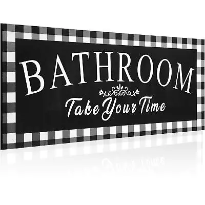 Vintage Bathroom Wooden Sign Buffalo Plaid Bathroom Wall Sign Take Your Time ... • $16.55