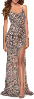 La Femme NWOT Multicolored Sequined Gown With Side Slit Women’s Size 10 • $150