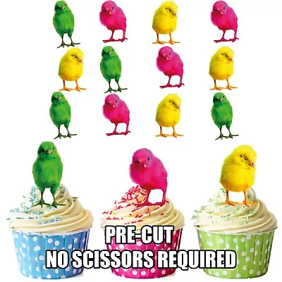 PRECUT Easter Cupcake Topper Cake Decorations Colourful Chicks (pack Of 12) • £3.99