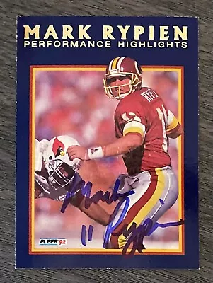 MARK RYPIEN 1992 Fleer Performance Highlights Auto Autograph Card W/ Stamp • $4.69