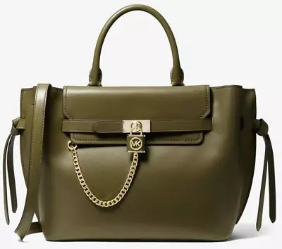 🌞michael Kors Hamilton Legacy Olive Green Leather Belted Lg Satchel Bag🌺nwt! • $278.99