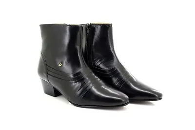 Mens Lucini '6006' Leather Cuban Heel Ankle Black Boots Zip Fastening  • £49.99
