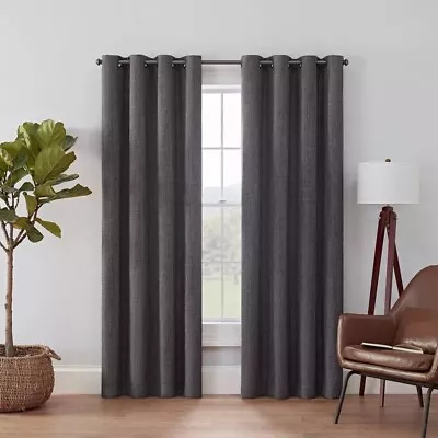 Eclipse Rowland Blackout Single Curtain Panel Charcoal Grommet Hang 52  X 84  • $22.27