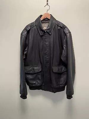 VTG L.L. Bean Men A-2 Flight Bomber Jacket 2XLT Dark Brown Goatskin Leather FLAW • $149.88