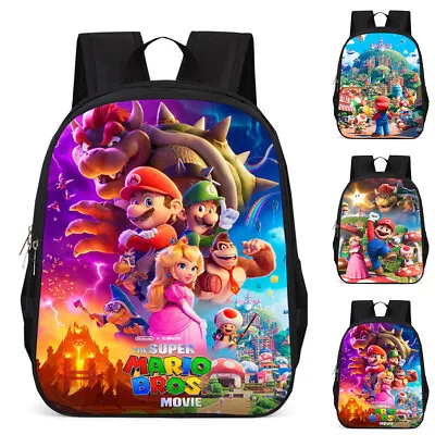 Super Mario Cartoon Backpack Kids Boys Girl Child Book School Bag Shoulder Bags • £17.89