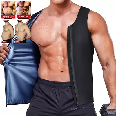 Men Slimming Body Shaper Waist Trainer Sauna Sweat Tank Top For Weight Loss Vest • £6.79