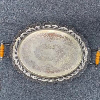 Antique Victorian Silver Plate Tray With Bakelite Handles • $25