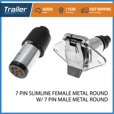 $17.46 • Buy 7 Pin Round Plug Small Female Metal + 7 Pin Round Male Slim Trailer Caravan Boat