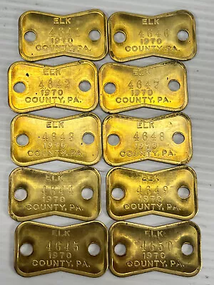 1970 Elk County Pa Pennsylvania Vintage Brass Dog Tags Lot Of 10 Sequential #s • $19.95