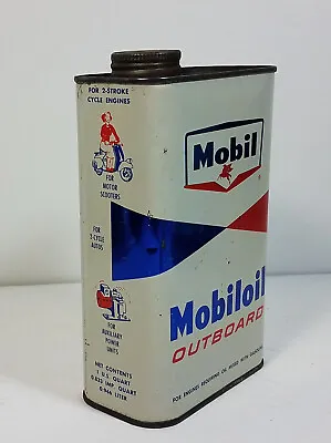 Vtg MOBIL SOCONY Bowtie Outboard Motor Oil One Quart Oil Can Advertising Sign • $63.95