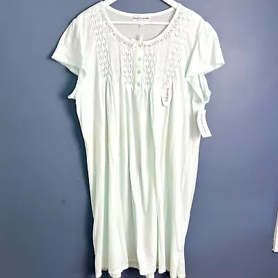 NWT Miss Elaine Short Sleeve Knee Length Nightgown SZ 2X Light Green Cotton Poly • $42