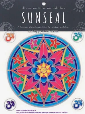 “Ohm Flower Mandala  ॐ Sunlight Sunseal Window Sticker Decal Stain Glass Effect • $6.99