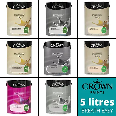 Crown 5L Silk Emulsion Paint Breath Easy For Walls Ceilings - All Colours  Cheap • £31.99