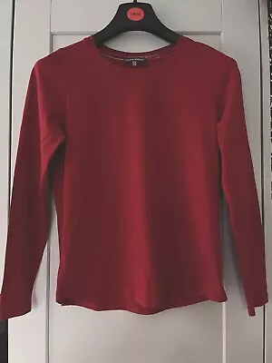 LAURA ASHLEY Red Long Sleeved T-shirt Top UK12 Basic Wardrobe Staple Cotton VGC • £10