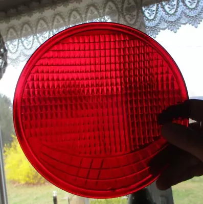 Vntg. RED GLASS  SMILEY  CORNING 8 3/8” TRAFFIC LIGHT SIGNAL LENS ~ Type T • $29.99