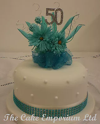 £14.99 • Buy Cake Topper Flower Burst Diamante Birthday & Anniversary Numbers Turquoise