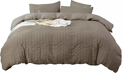 Duvet Cover Queen 3 Pieces Washed Microfiber Seersucker Textured Fabric Bedding • $41.10