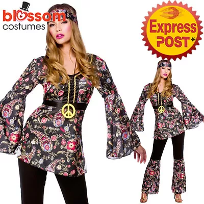 K306 Ladies 60s 70s Go Go Retro Hippie Dancing Groovy Disco Fancy Dress Costume • $40.38