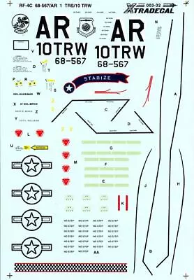 Xtra Decals 1/32 McDONNELL DOUGLAS RF-4C PHANTOM II 1 TRS/ 10 TRW Starize • $13.50