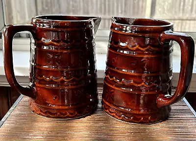 Vintage Marcrest Daisy Dot Brown Stoneware 6  Pitcher Oven Proof USA Lot Of 2 • $16.95