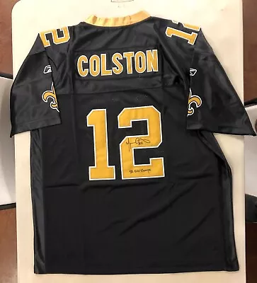 Marques Colston Autographed Black Authentic Jersey  Sb Xliv Champs  Inscription • $175