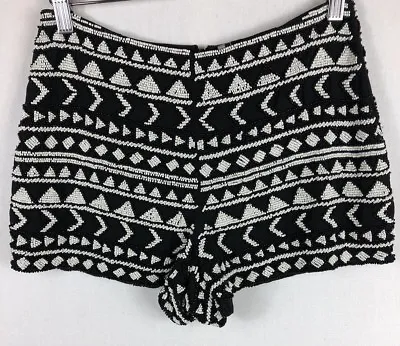 £25 • Buy NEW TOPSHOP Size 6 Embellished Hot Pants Beaded Shorts Black & White Aztec Primy